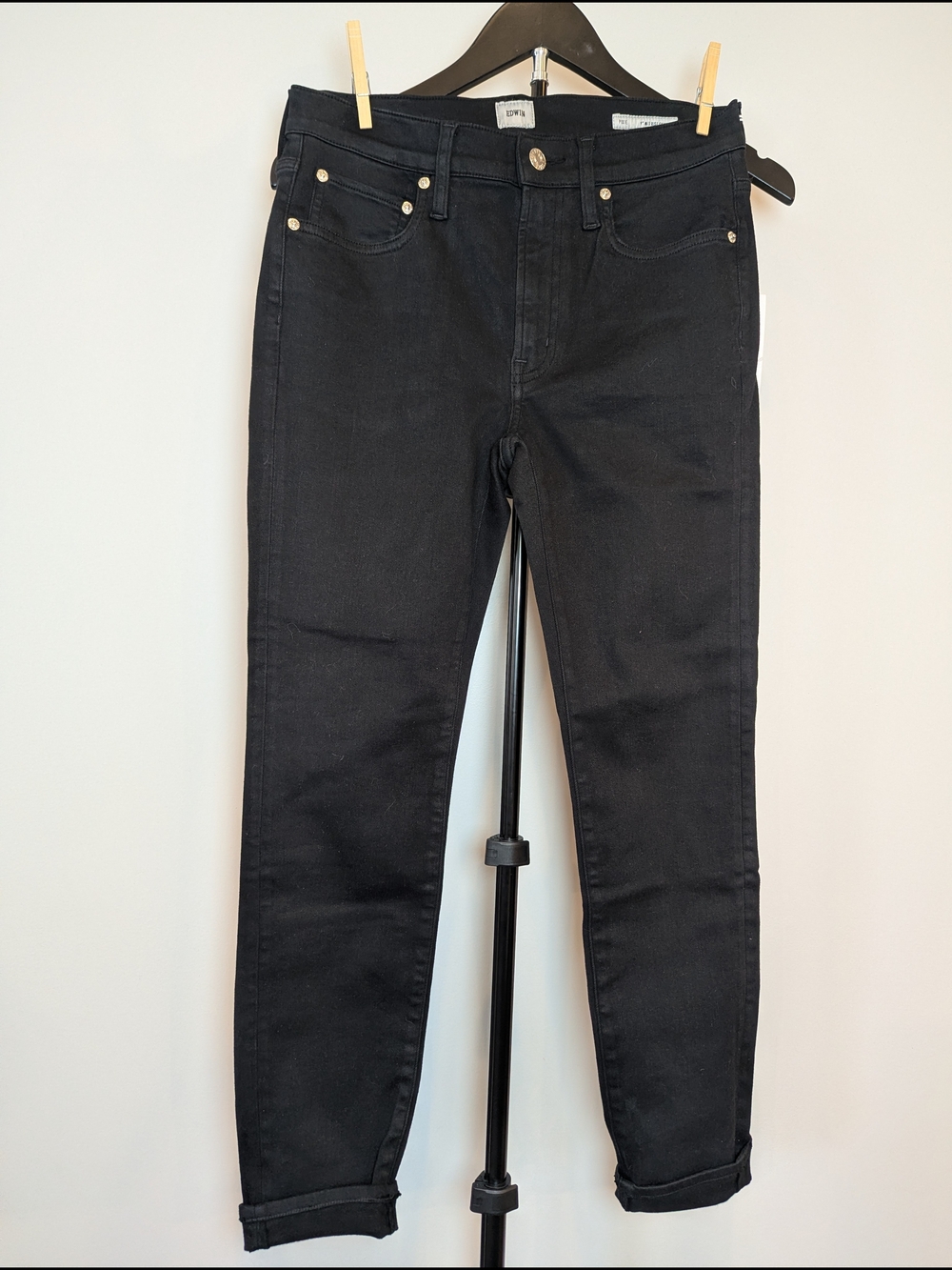 NWT Edwin Womens Size 28 Pixie 9" Mid Rise Skinny Denim Washed Black Retail $148